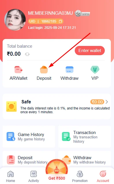 click deposit option